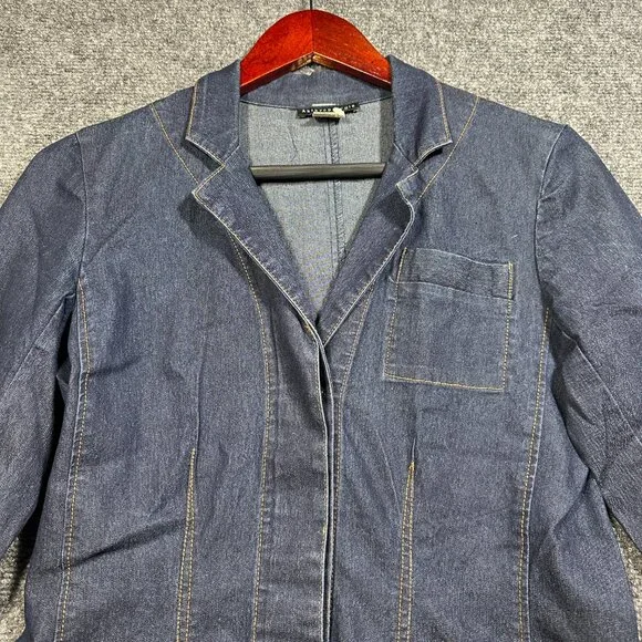 Vintage Anthropologie Jean Jacket Womens XS Blue Cotton Stretch Denim Pockets - Picture 2 of 11